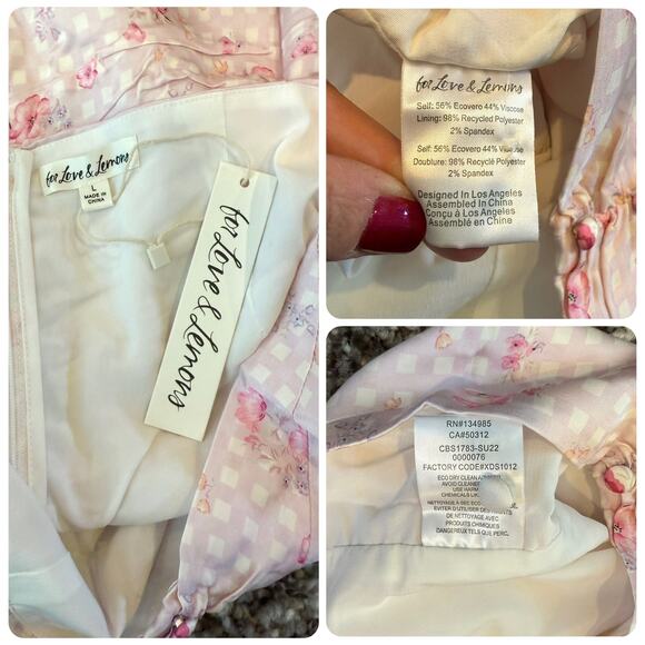 For Love & Lemons NWT Taylor Pink Floral Ruffle Crop Top Ruched Skirt Set Large - Picture 14 of 15